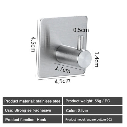 1PC Metal Hooks Strong Self Adhesive Hook Bathroom Stainless Steel Hook Wall Hangers Coat Towel Rustproof Hooks Kitchen Hardwar - MyLootWare