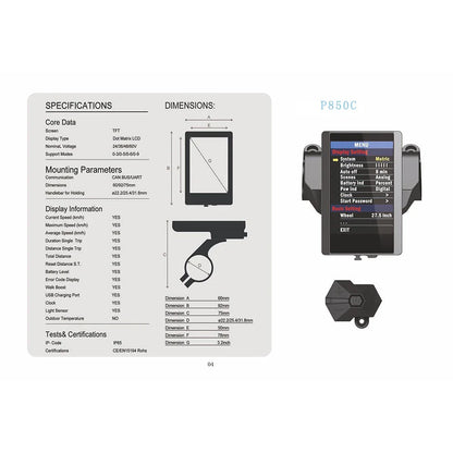 Electric Bike Speedometer with USB Port, TFT