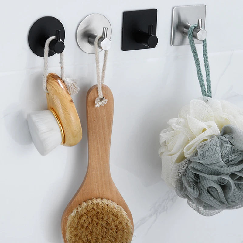 1PC Metal Hooks Strong Self Adhesive Hook Bathroom Stainless Steel Hook Wall Hangers Coat Towel Rustproof Hooks Kitchen Hardwar - MyLootWare