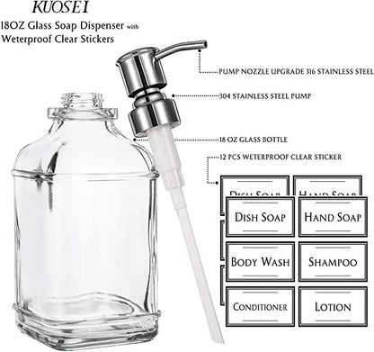 300/550Ml Soap Dispenser High Quality Antique Thick Clear Glass Hand Soap Dispenser Stainless Steel Pump Bathroom Bottles Tool - MyLootWare