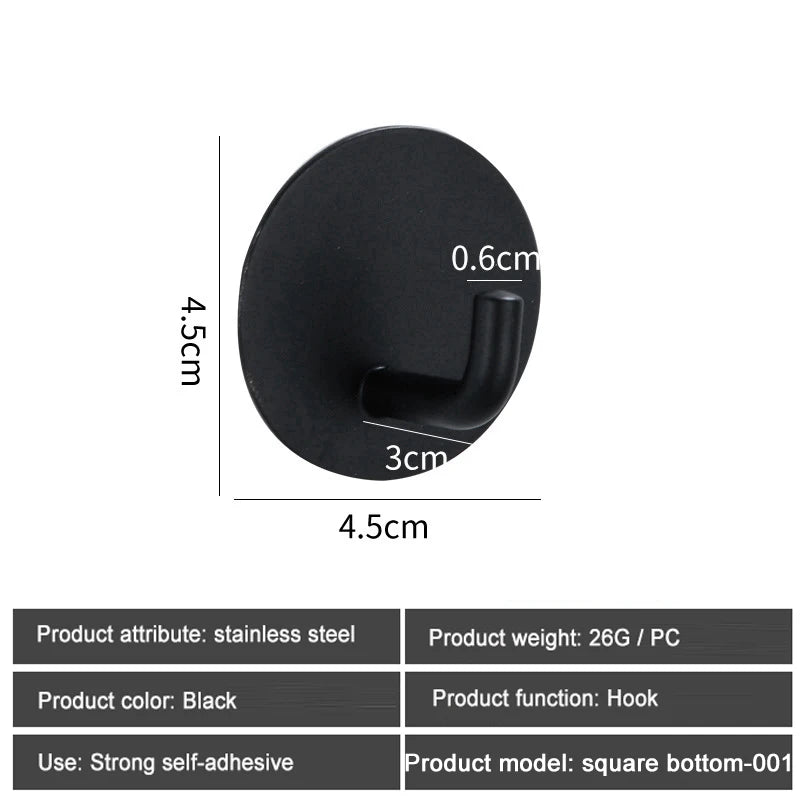 1PC Metal Hooks Strong Self Adhesive Hook Bathroom Stainless Steel Hook Wall Hangers Coat Towel Rustproof Hooks Kitchen Hardwar - MyLootWare