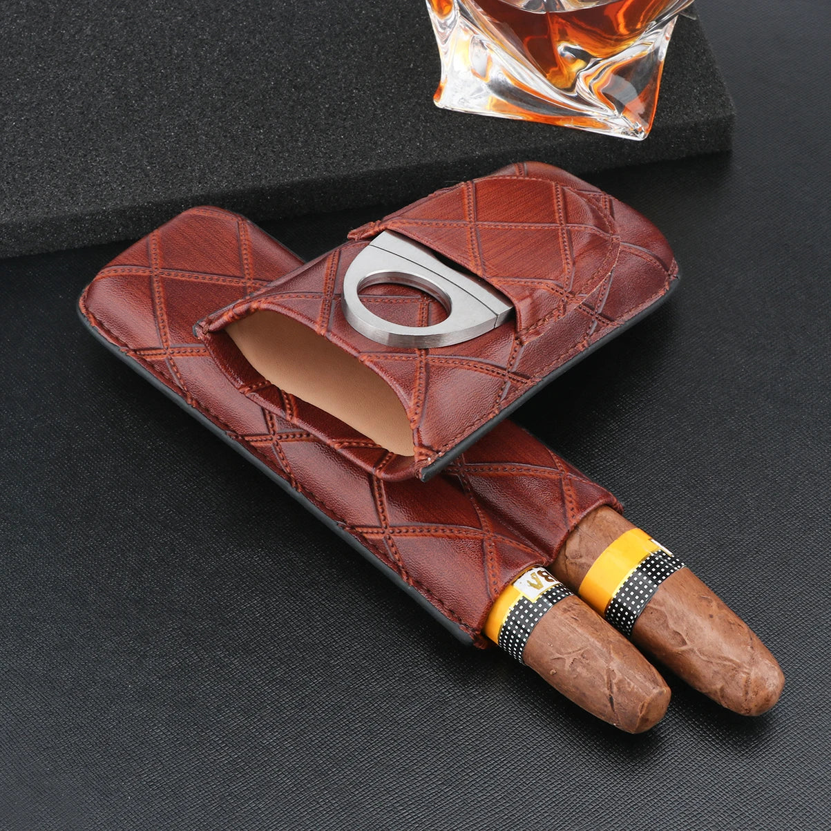 Xifei PU 2 Slots Cigar Case Set Portable Humidor