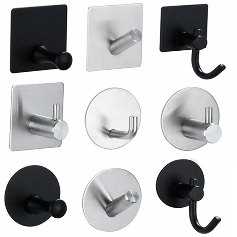 1PC Metal Hooks Strong Self Adhesive Hook Bathroom Stainless Steel Hook Wall Hangers Coat Towel Rustproof Hooks Kitchen Hardwar - MyLootWare