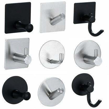 1PC Metal Hooks Strong Self Adhesive Hook Bathroom Stainless Steel Hook Wall Hangers Coat Towel Rustproof Hooks Kitchen Hardwar - MyLootWare