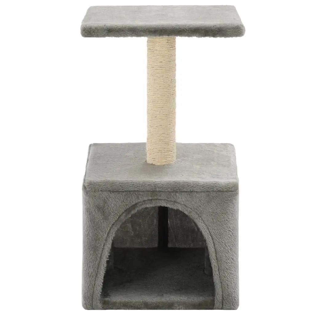 W2B VidaXL Cat Tree Grey Particle Board Frame with Soft Plush Sisal Rope Cat Climbing Condo Scratching House Packed in Carton