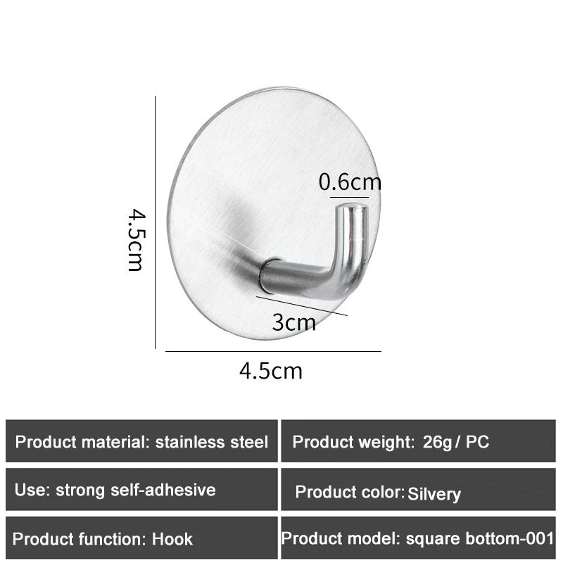 1PC Metal Hooks Strong Self Adhesive Hook Bathroom Stainless Steel Hook Wall Hangers Coat Towel Rustproof Hooks Kitchen Hardwar - MyLootWare