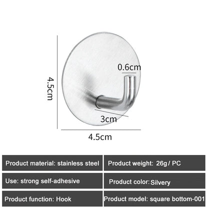 1PC Metal Hooks Strong Self Adhesive Hook Bathroom Stainless Steel Hook Wall Hangers Coat Towel Rustproof Hooks Kitchen Hardwar - MyLootWare