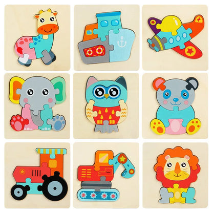 Kids Wooden Toys 3D Wood Puzzle Cartoon Animals