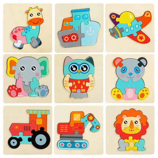 Kids Wooden Toys 3D Wood Puzzle Cartoon Animals