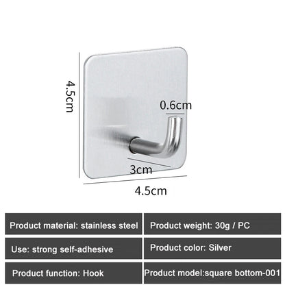 1PC Metal Hooks Strong Self Adhesive Hook Bathroom Stainless Steel Hook Wall Hangers Coat Towel Rustproof Hooks Kitchen Hardwar - MyLootWare