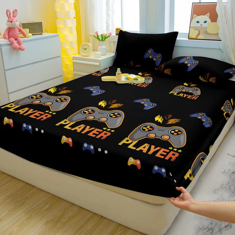 1 Cartoon Fun Game Printed Matte Fitted Sheet, Bedroom Printed Bed Cover, Bedding (Excluding Pillowcases) - MyLootWare
