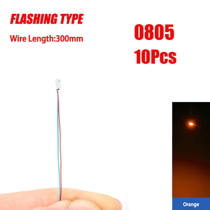 10pcs 0805 FLASHING LED SMD Lamp Wired Micro Litz Led Pre-soldered Chip Wired 30cm 3V Railway Model Toy Light DIY Leads Wires - MyLootWare