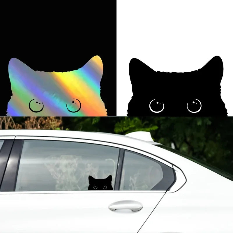 15*9CM cute Car Sticker Accessories Poor Cat Is Stealing with Big Eyes Watch Vinyl Car Styling Cover Waterproof - MyLootWare