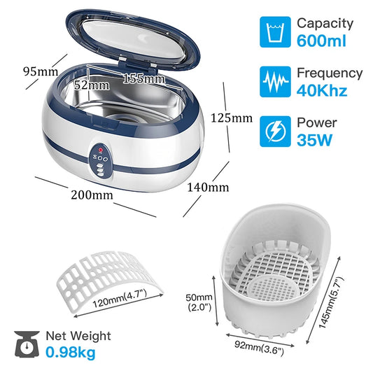 GTSONIC 600ml Ultrasonic Cleaner Bath 35W Stainless Steel Bath Ultrasound Washing for Watches Jewelry Only 220V EU Plug