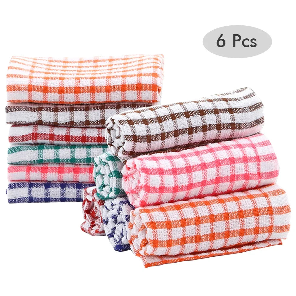 6PCS Cotton Kitchen Tea Towels Absorbent Lint Free Catering Restaurant Cloth Dish Towels Cleaning Cloth Kitchen Cleaning Towel - MyLootWare