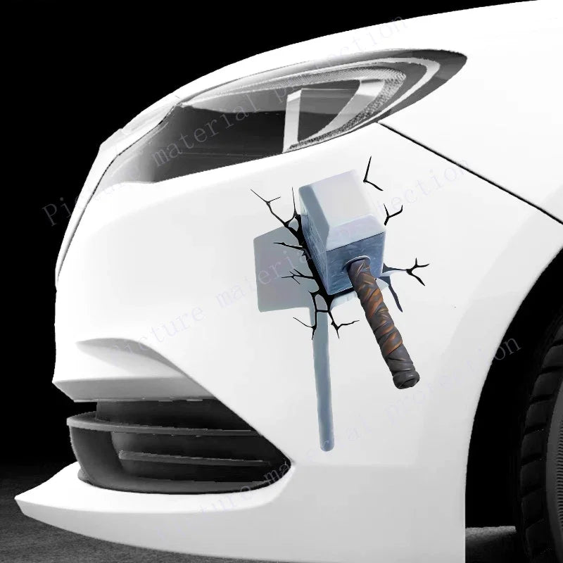 Eye - Catching 3D Crack Hammer Car Stickers for All - Terrain Vehicles Bumper Door Cover Scratches Scooter Body Waterproof Decals - MyLootWare
