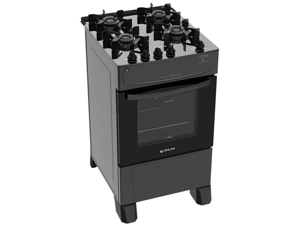 4 Stove Atlas Black Glass Table Monaco Glass Top Glass - Bivolt - MyLootWare