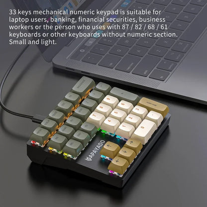 33 Key Wired Mechanical Numeric Keypad with Multi-color Lights Suitable for Finance, Business, Laptop Numeric Keyboard - MyLootWare