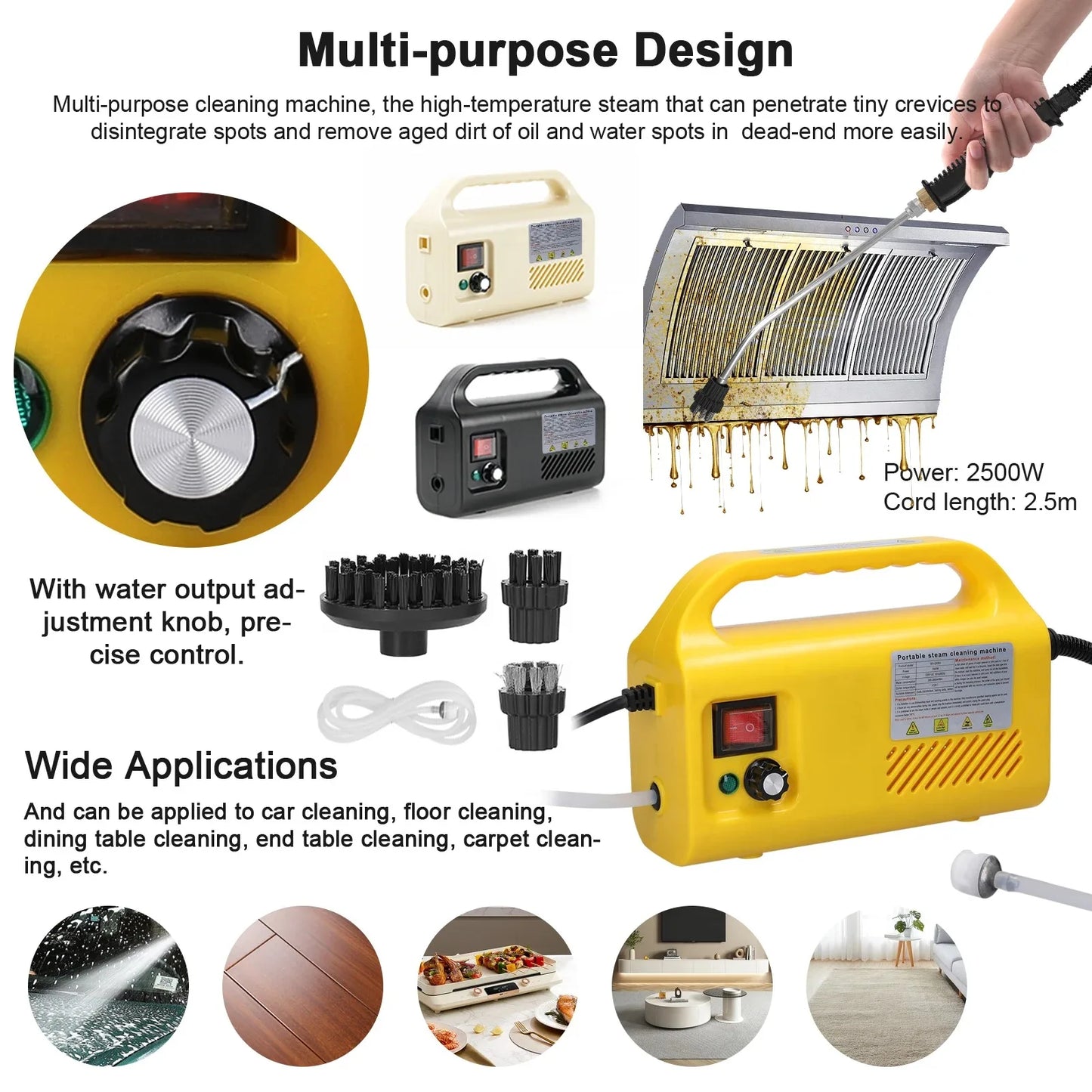 220V EU/KR Plug Multifunction Handheld Steam Cleaner Multi-plug 2500W Powerfull 3Bar Steam Cleaning Tool - MyLootWare