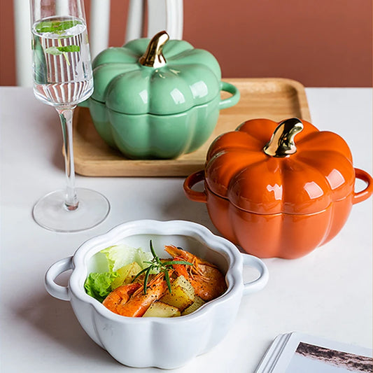 Pumpkin Shape Bowl With Lid Ceramic
