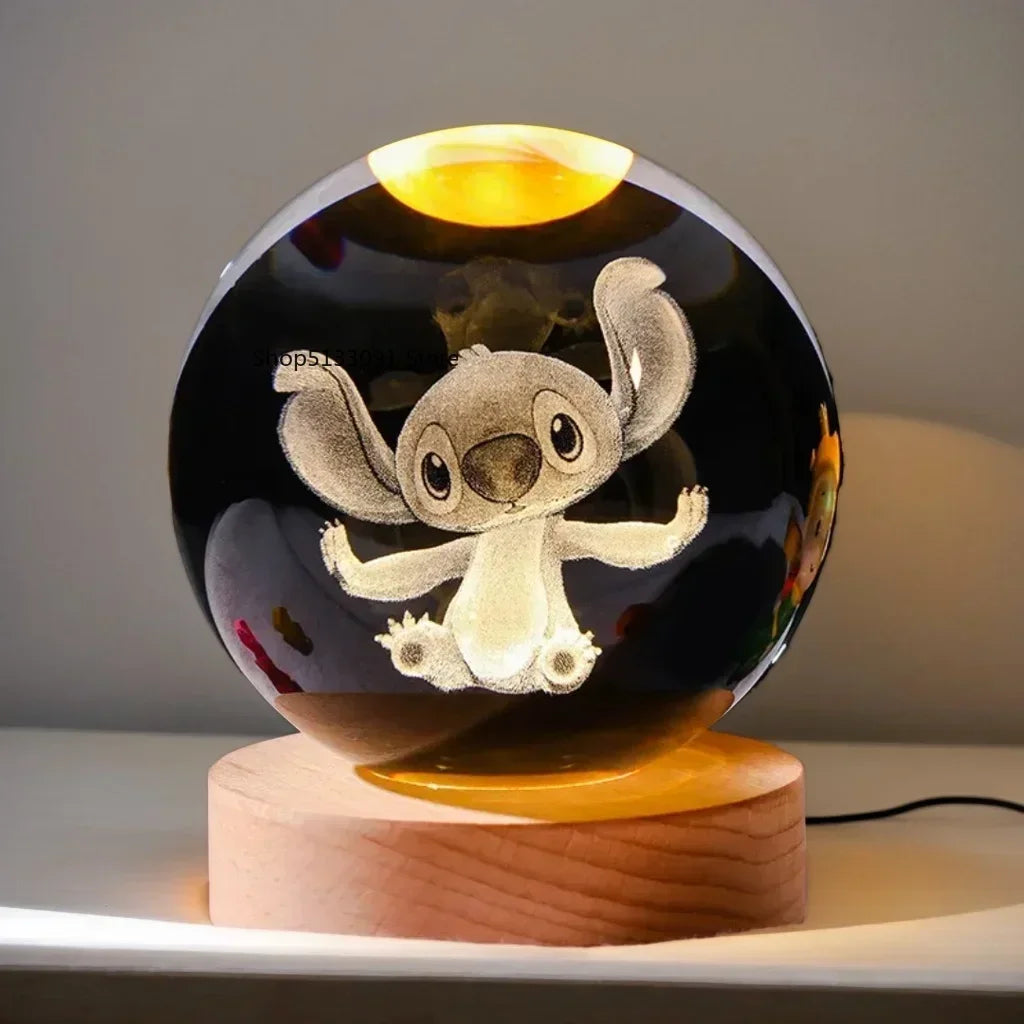 2025 Hot 6cm 3D Crystal Ball Stitch Wooden Base with 6cm Crystal Ball Planet Night Light Laser Carving Children's Gifts - MyLootWare