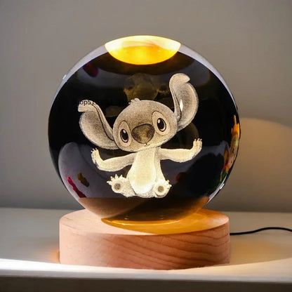 2025 Hot 6cm 3D Crystal Ball Stitch Wooden Base with 6cm Crystal Ball Planet Night Light Laser Carving Children's Gifts - MyLootWare