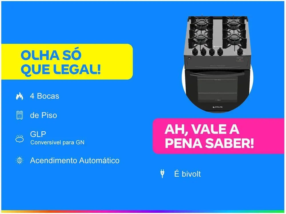 4 Stove Atlas Black Glass Table Monaco Glass Top Glass - Bivolt - MyLootWare