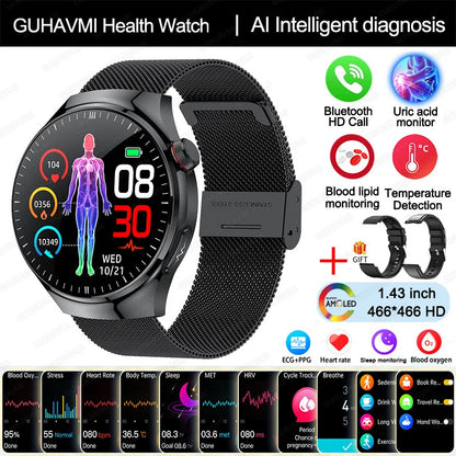 2025 New Nursing Grade Smart Watch Blood oxygen Blood Lipid Uric Acid ECG+PPG Body Temperature Bluetooth Call Health Smartwatch - MyLootWare
