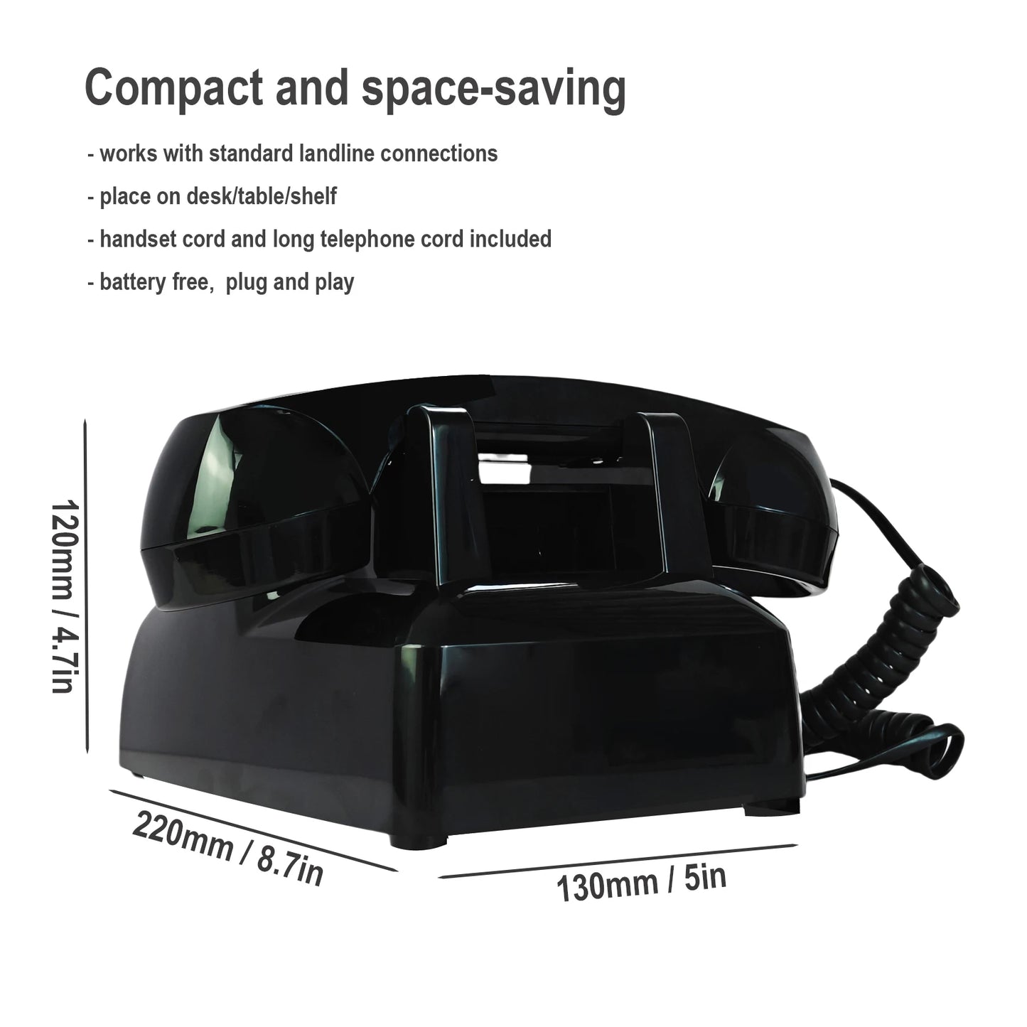 Vintage Landline Phones for Home, Retro Rotary House Phone with Ringer & Volume, Classic Old Fashion Desktop Analog Telephone - MyLootWare