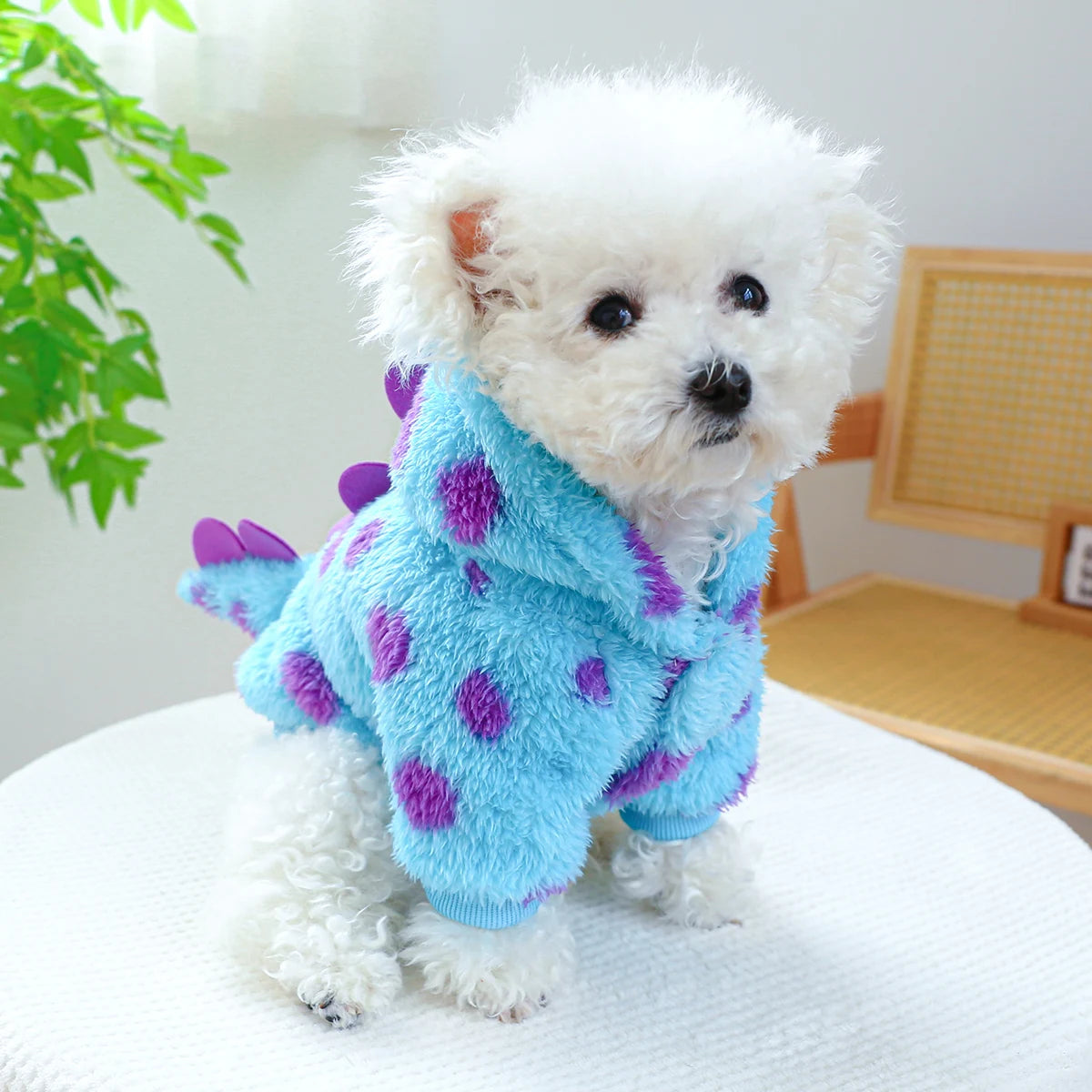 1PC Pet Clothing Dog Cat Autumn and Winter Thickened Warm Blue Dinosaur Hooded Coat With Drawstring Buckle For Small Medium Dogs - MyLootWare