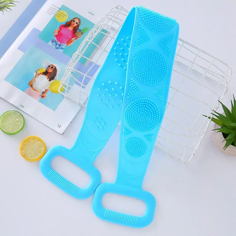 Bath Brush Double Sided Silicone Strong Back Scrubbing Towel Long Strip Belt Convenient Bath Cleaning Massage Brush - MyLootWare