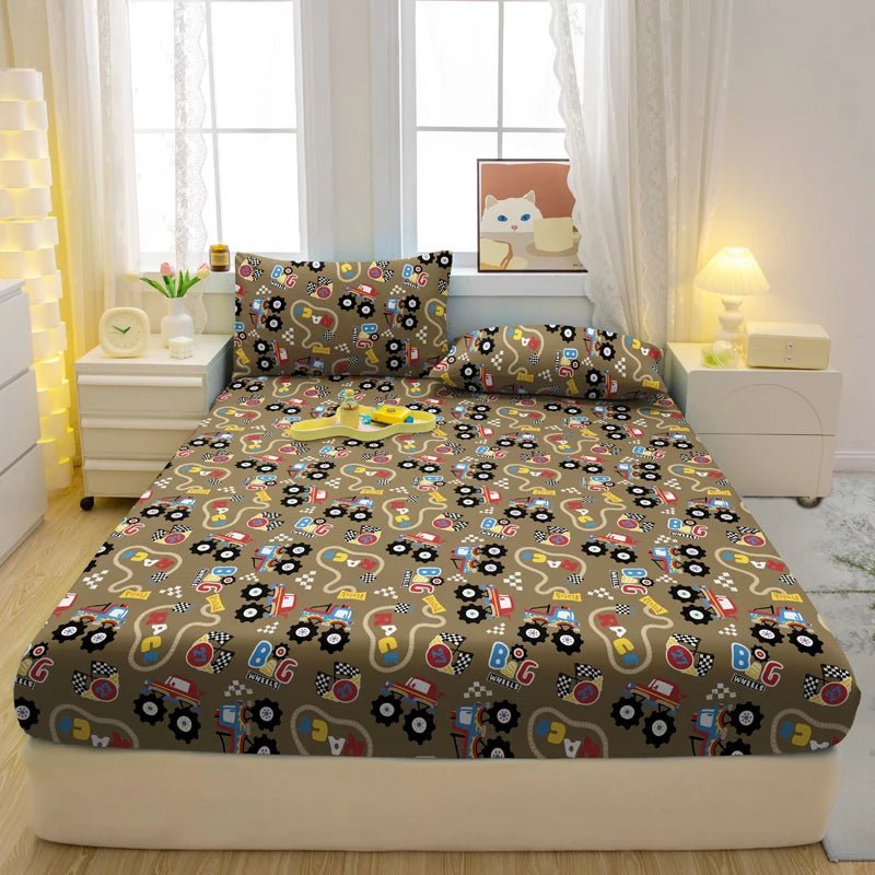1 Cartoon Fun Game Printed Matte Fitted Sheet, Bedroom Printed Bed Cover, Bedding (Excluding Pillowcases) - MyLootWare