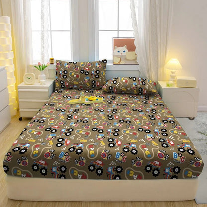 1 Cartoon Fun Game Printed Matte Fitted Sheet, Bedroom Printed Bed Cover, Bedding (Excluding Pillowcases) - MyLootWare