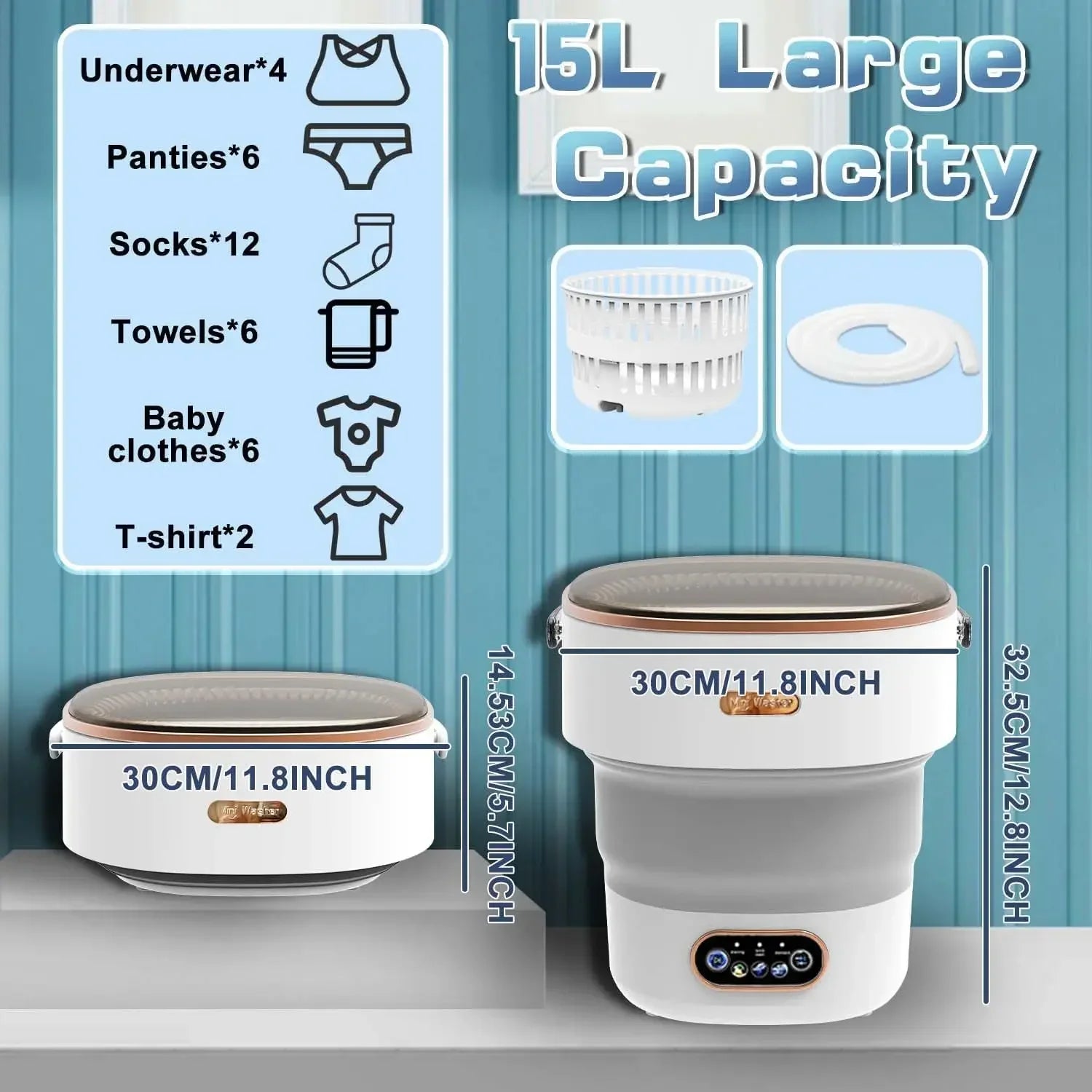 15L Portable Small Washing Dryer Machine Collapsible Washer with Spin Apartment Travel Socks Underwear Panties Washing Machine - MyLootWare