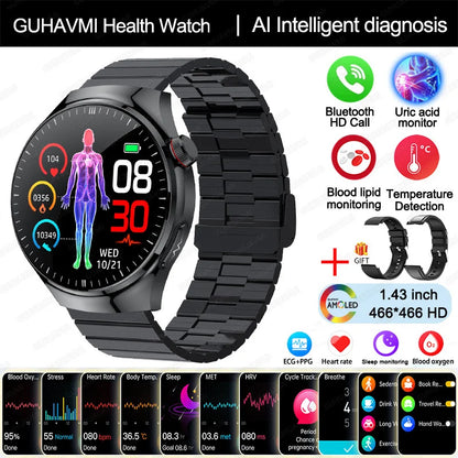 2025 New Nursing Grade Smart Watch Blood oxygen Blood Lipid Uric Acid ECG+PPG Body Temperature Bluetooth Call Health Smartwatch - MyLootWare