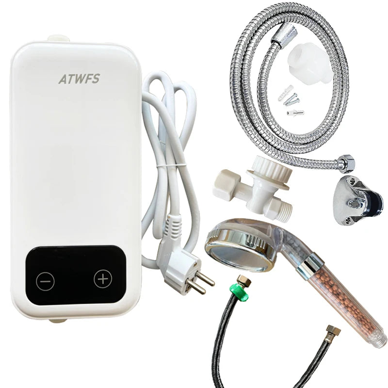 ATWFS 220V Electric Water Heater Hot Water for Bathroom Thermostati Tankless Instant Home Shower Heating Kitchen - MyLootWare