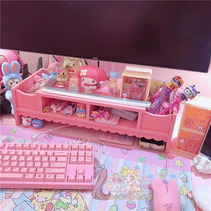 Pink Cute Monitor Stand Desktop Storage Wood