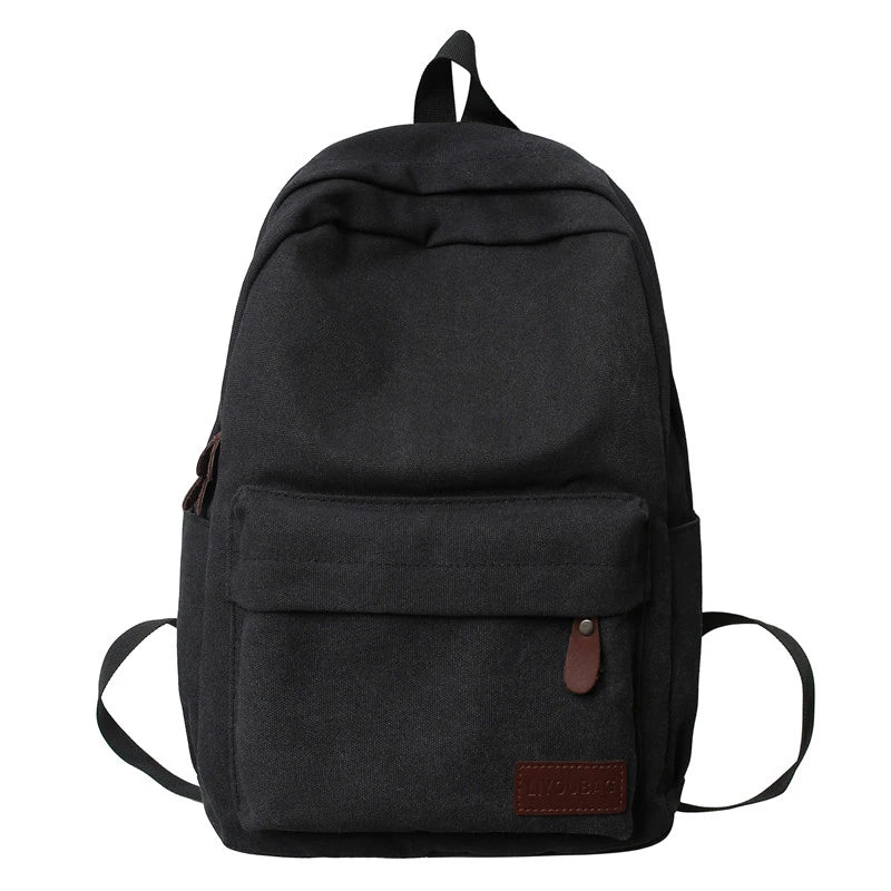Solid Black Canvas Backpacks 100% Cotton Leisure Or Travel Bags Unisex Large Capacity Packages  Fashion Simple School Bags
