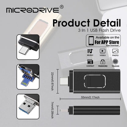 3 in 1 USB3.0 Flash Drives 512GB for iPad iPhone - MyLootWare