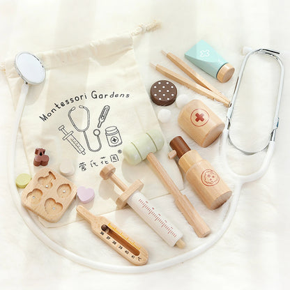 Children playing house simulation, doctors, nurses, stethoscopes, medical kits, syringes, toy sets, wooden boys and girls - MyLootWare