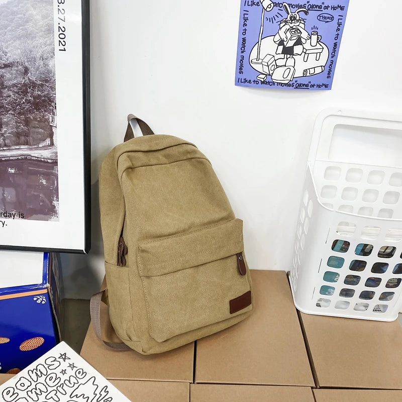 Solid Black Canvas Backpacks 100% Cotton Leisure Or Travel Bags Unisex Large Capacity Packages  Fashion Simple School Bags
