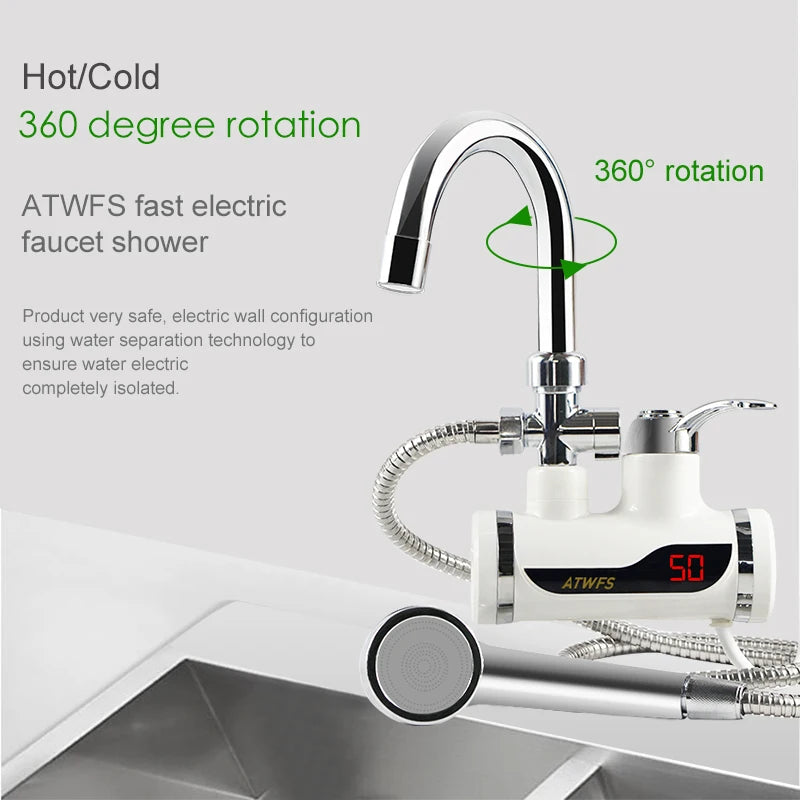 ATWFS Electric Instant Shower Water Heater Instant Hot Water Faucet Kitchen Electric Tap Water Heating Instantaneous Heater - MyLootWare