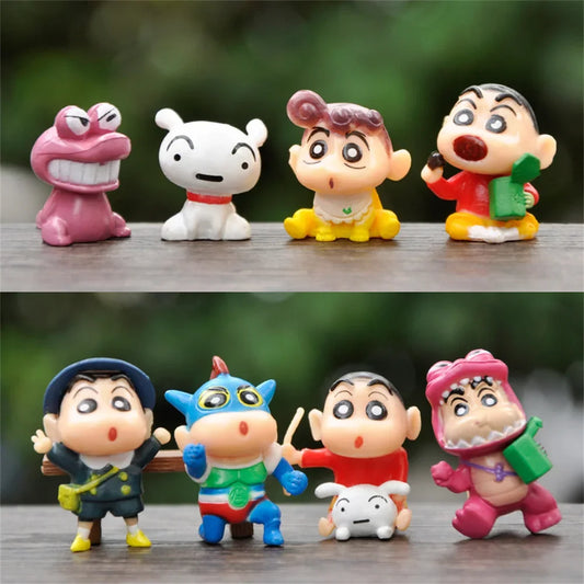 8pcs/set Crayon Shin-chan Saiyan Mini Anime Figures Cartoon PVC Collectible Model Kawaii Doll Kids Toys Birthday Gifts