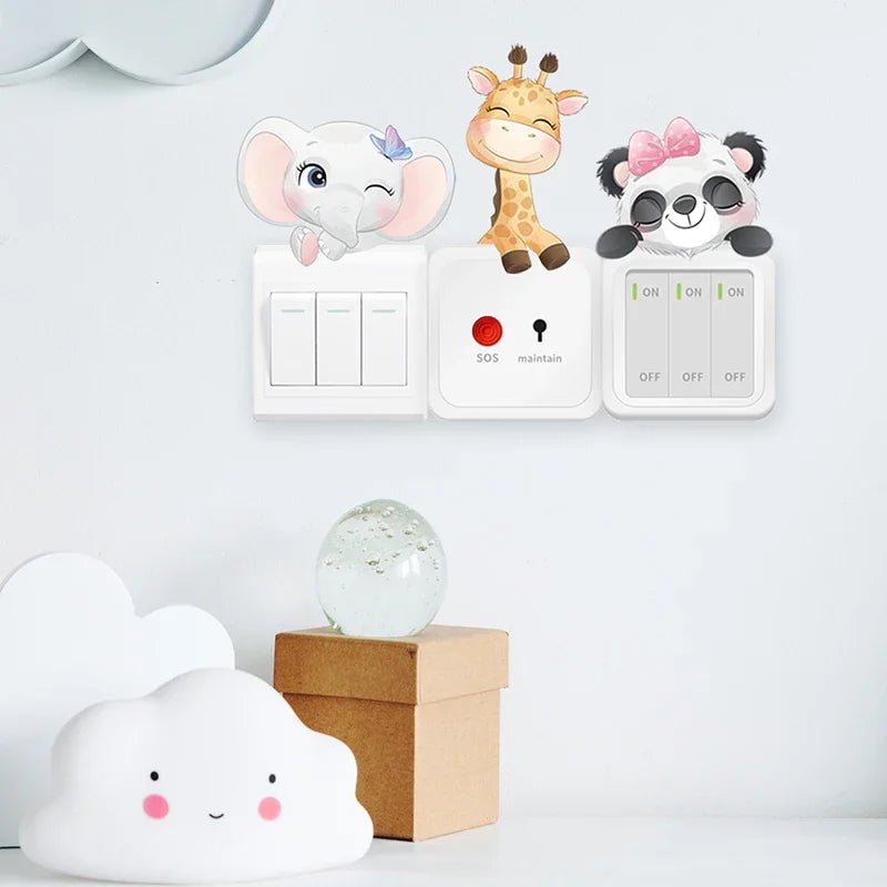 4pcs/set Cute Cartoon Animals Switch Stickers for Kids Room Baby Nursery Room for Switch Panda Elephant Wall Decals Wall Sticker - MyLootWare