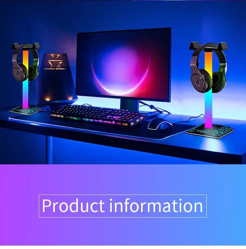USB LED Lights Gaming Headset Stand RGBIC Lights