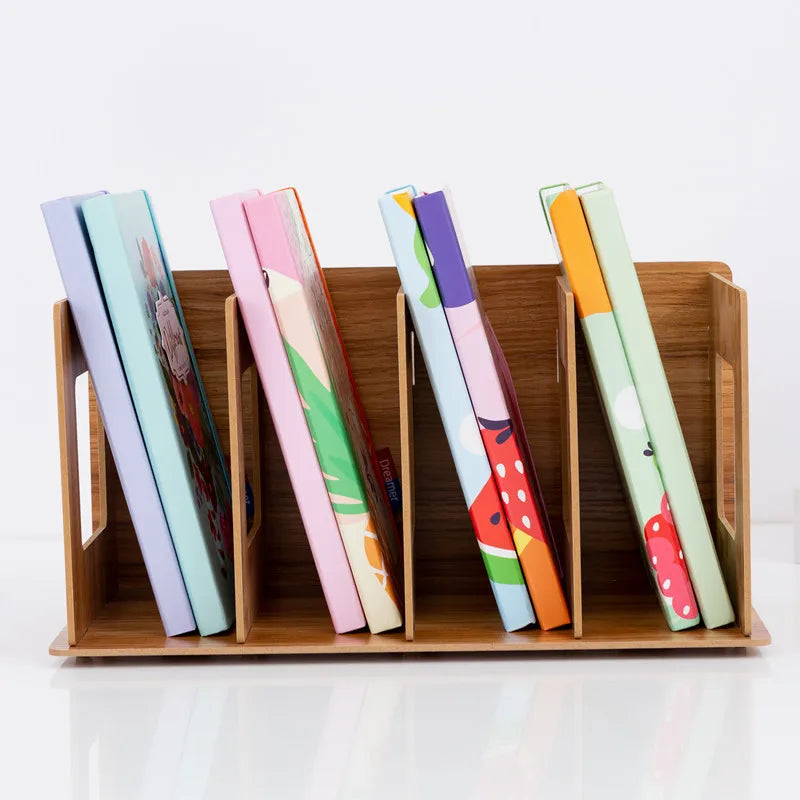 Desktop shelf student book stand simple desktop bookshelf DIY creative CD rack wooden DVD rack office organizers
