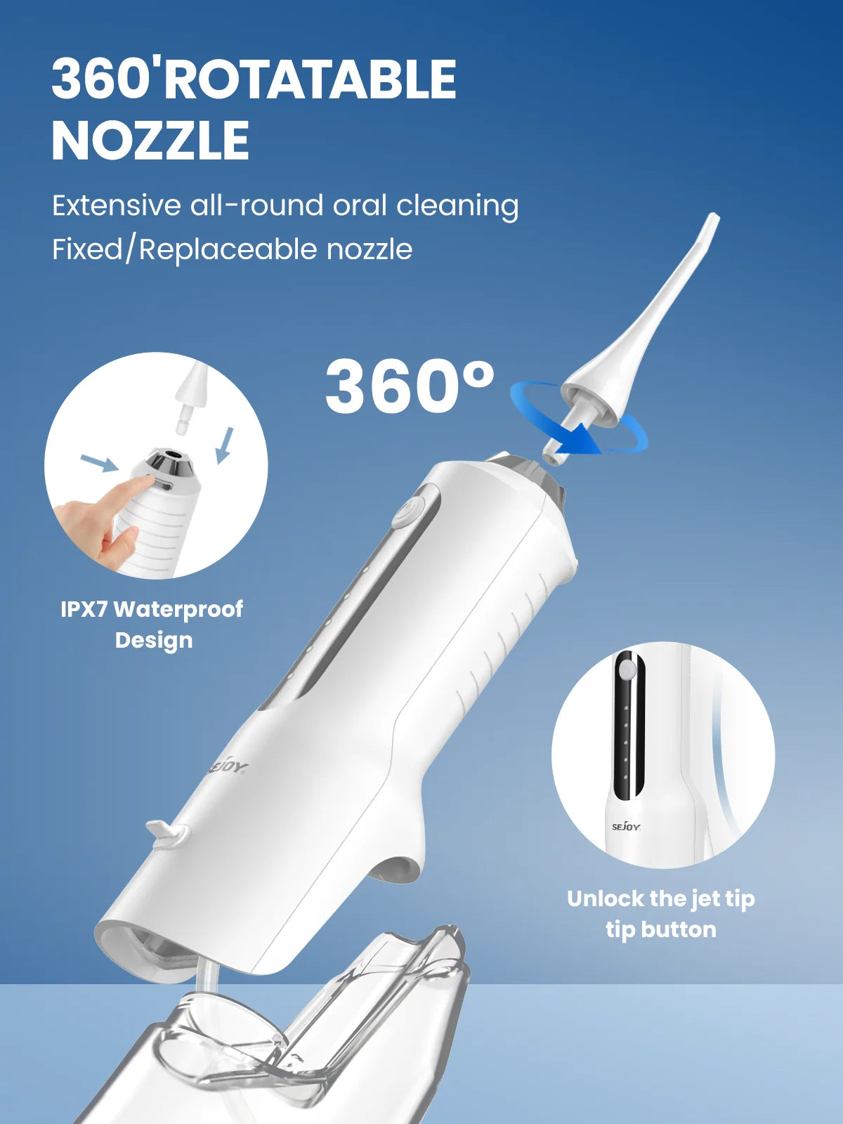 جهاز تنظيف الأسنان بالماء Sejoy، جهاز محمول لتنظيف الأسنان بمنفذ USB، مقاوم للماء وقابل لإعادة الشحن