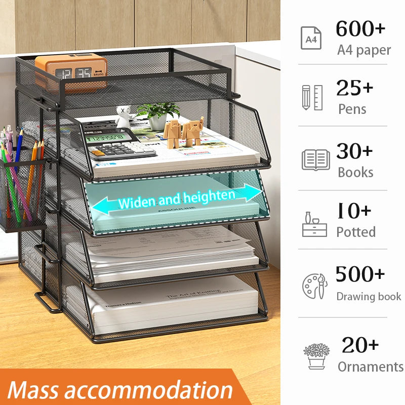 4-Tier Desk Organizer Stackable Tray Office Desk Organizer File and Desktop Holder for Paper Letter Accessories Black - MyLootWare