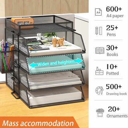 4-Tier Desk Organizer Stackable Tray Office Desk Organizer File and Desktop Holder for Paper Letter Accessories Black - MyLootWare