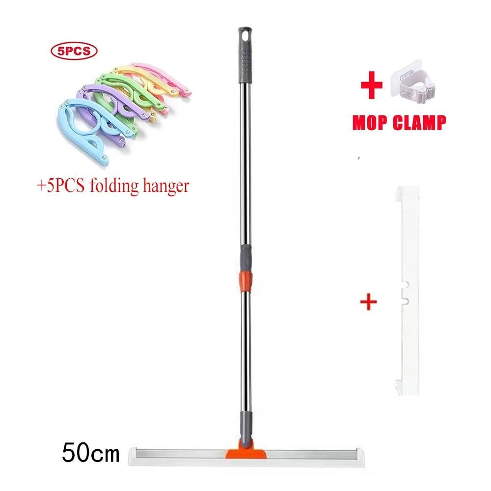 مكشطة أرضيات من السيليكون بمقبض طويل قابل للسحب، وفرشاة أرضيات تمتص الماء، وشريط تنظيف زجاج النوافذ متعدد الوظائف
